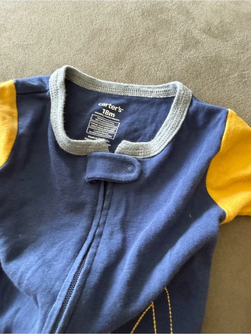 Carter Baby Boys Navy and Yellow One-Piece Sleeper